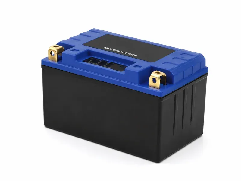 12.8V 100Ah LiFePO4 deep-cycle battery for RV, marine, and 12V backup systems, with blue top cover and brass terminals