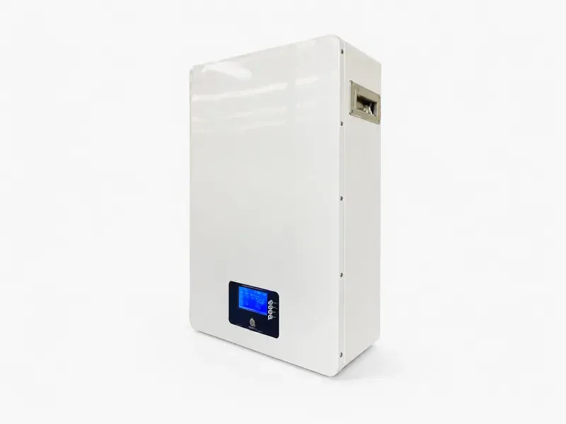 51.2V wall-mounted LiFePO4 home battery for high-temperature tolerant, long-life residential solar and backup power systems, with white wall enclosure and front display